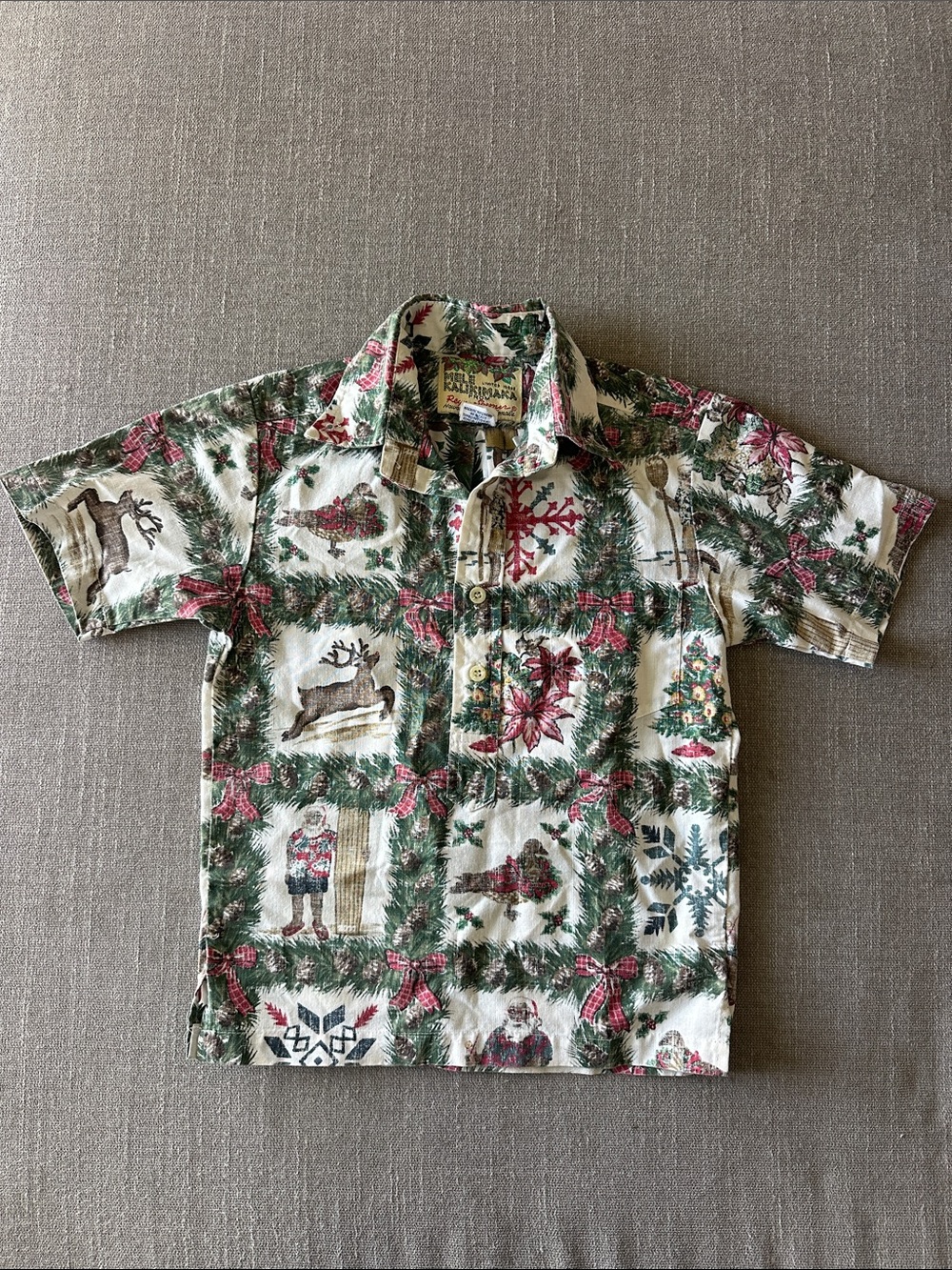 Mele Kalikimaka by Reyn Spooner Boys Christmas Partial Button Down Shirt Size XS